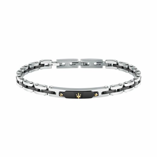 Pulseira Maserati Masculina Bicolor em Aço Preto 18+3,5 cm JM424AXU06 Elos