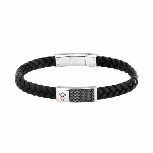 Maserati Steel Men's Bracelet 19+1cm JM424AVE26 Black Leather