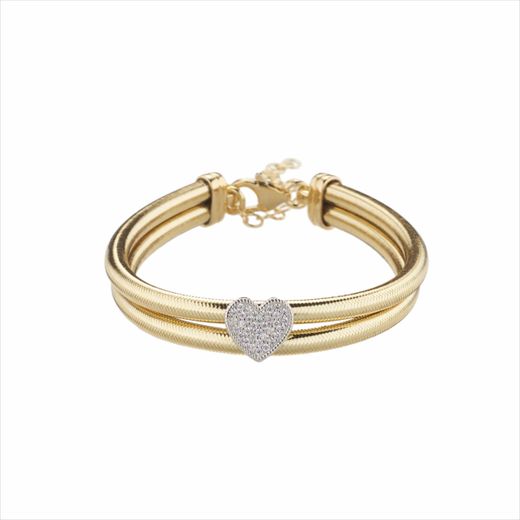 Pulsera Metal Dorado Sovrani Mujer J9739 Malla Lurex & Corazón C. Circonitas 18+5cm