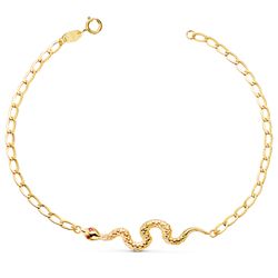 Pulsera Oro 18Kts 22430-4 Serpiente Ojos Rubi 40mm Cadena Hueca