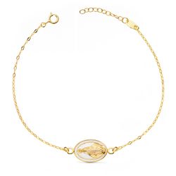Pulsera Oro 18Kts 22460-BL Virgen milagrosa Esmalte Blanco 13x10mm