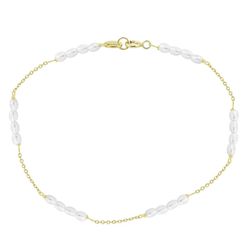 Pulsera Oro 18kts Cadena Forzada 0,25mm 6 Tramos 4 Perlas Esfericas 3-3,5mm Largo 17,5cm 1302855