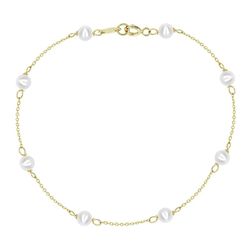 Pulsera Oro 18kts Cadena Forzada 0,25mm 8 Perlas Esfericas 3,5-4mm Largo 17,5cm 1302854