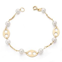 Pulsera Oro 9kts 18cm 9K16331 Perlas
