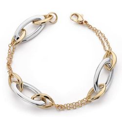 Pulsera Oro 9kts 19,5cm Bicolor Plata 9K190234 Hueca