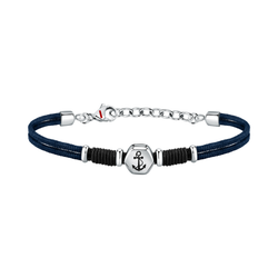 Pulsera Piel-Acero Sector Hombre SAGJ33 Cordón Azul Detalle Ancla En Brillo