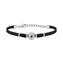 Pulsera Piel-Acero Sector Hombre SAGJ34 Cordón Negro Hexágono En Brillo