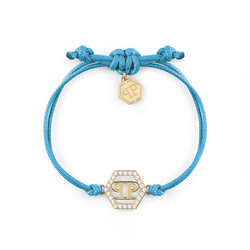 Pulsera Piel Azul-Acero Dorado Mujer Philipp Plein PJYEA19BU Hexágono Logo Philipp Plein Dorado