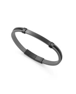 Pulsera Piel Gris Oscuro - Acero Negro Viceroy Hombre 14375P01010 Placa En Brillo
