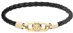 Pulsera Piel Negra-Acero Dorado Hombre Philipp Plein PJPEA25BS Logo PP Grabado