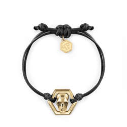 Pulsera Piel Negra-Acero Dorado Hombre Philipp Plein PJYEA02BU Hexágono Calavera Dorada