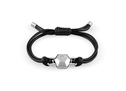 Pulsera Piel Negra-Acero Hombre Philipp Plein PJPEA02BU Hexágono Logo PP Grabado