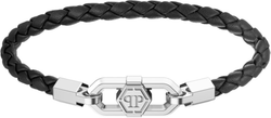 Pulsera Piel Negra-Acero Hombre Philipp Plein PJPEA23BS Logo PP Grabado