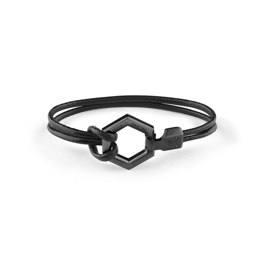 Pulsera Piel Negra-Acero Negro Hombre Philipp Plein PJ7AA26BS Hexágono Negro