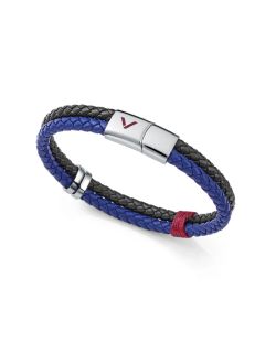 Pulsera Piel Negra Bicolor Azul Viceroy Hombre 75426P01013 Doble Trenzado Placa Acero