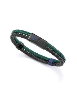 Pulsera Piel Negra Bicolor Verde Viceroy Hombre 75426P01016 Doble Trenzado Placa Acero Negro