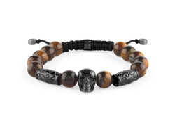 Pulsera Piel Negra Hombre Philipp Plein PJNEA06BU Perlas Ojo De Tigre Calavera