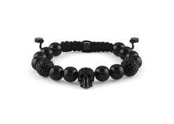 Pulsera Piel Negra Hombre Philipp Plein PJNEA12BU Perlas Ónix Negras Calavera