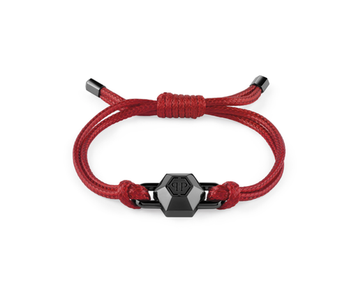 Pulsera Piel Roja-Acero Negro Hombre Philipp Plein PJPEA06BU Hexágono Logo PP Grabado