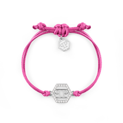 Pulsera Piel Rosada-Acero Plateado Mujer Philipp Plein PJYEA16BU Hexágono Logo Philipp Plein plateado cristales