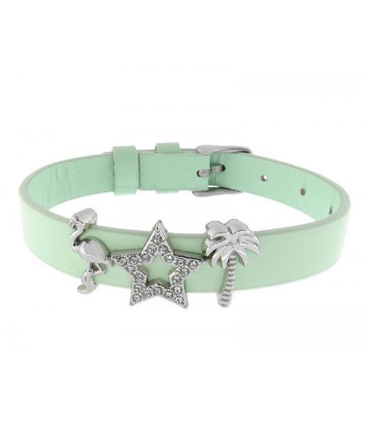 Bracelet femme en cuir vert Liska LMBR36 avec étoile de flamenco et palmier