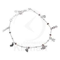 Pulsera Plata 072313 Corazones Palabra LOVE 18+3cm