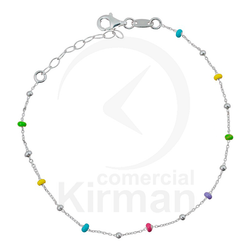 Pulsera Plata 072317 Bolas Esmalte Multicolor 15+3cm