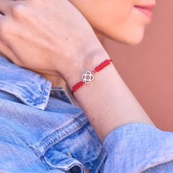 Pulseira Argent Basic Prata 1,1x1,1cm PUJ006SPMR Panot Barcelona Macramê Vermelho