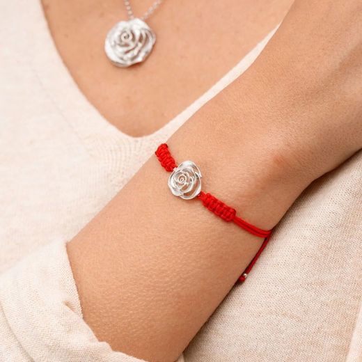 Pulseira de Prata Básica Argent 14-22 cm PURM027M5 Rosa Macramê Vermelho