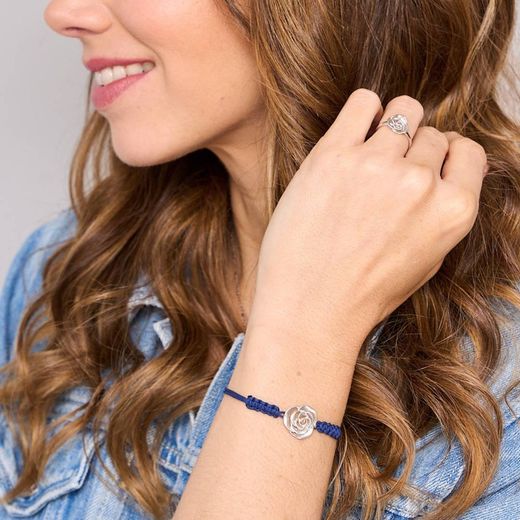 Pulseira de Prata Básica Argent 14-22 cm PURM027MA Rosa Macramê Azul