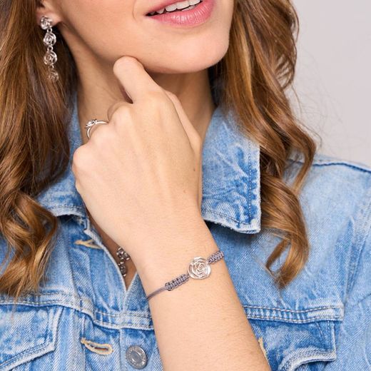 Bracelet Argent Basic 14-22 cm PURM027MG Rose Macramé Gris