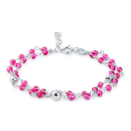 Argent Basic Silver Bracelet 16.5+3cm PURT038F Fuchsia Balls
