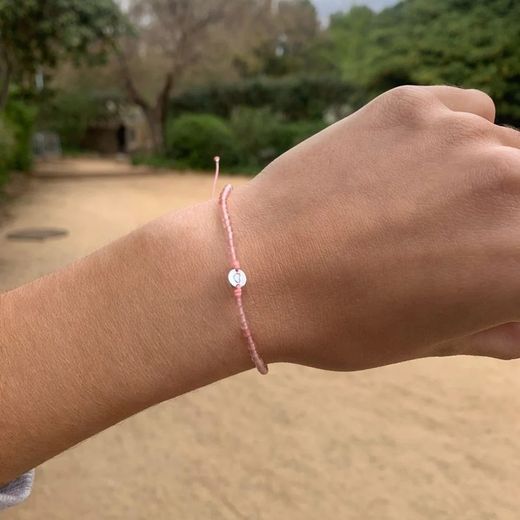 Pulseira de Prata Básica Argent 17-23cm PUCD060 Quartzo Coração Macramê
