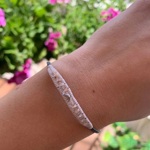 Pulseira de Prata Básica Argent 17-23cm PUCD077 Golfinho Macramê Rosa