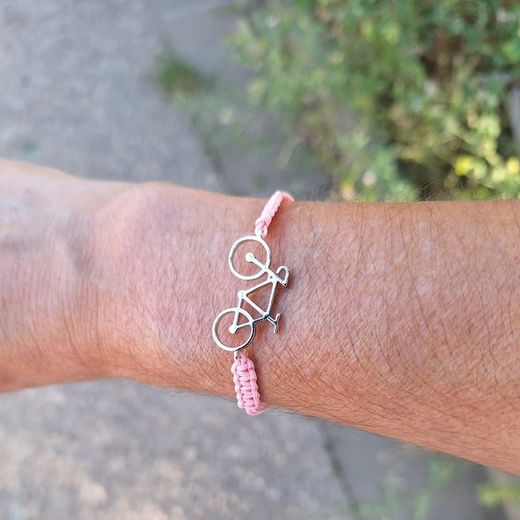Pulseira Argent Basic Prata 23cm PUJ007WP Bicicleta Macramé Rosa