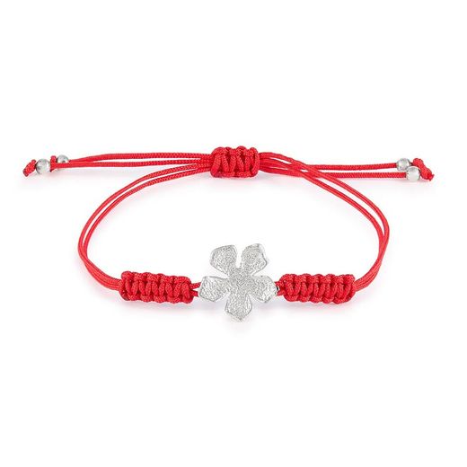 Pulseira básica de prata Argent 23 cm PURM068C5 Flor de macramê vermelha