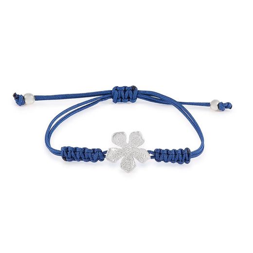Pulseira de Prata Básica Argent 23cm PURM068CA Flor de Macramê Azul