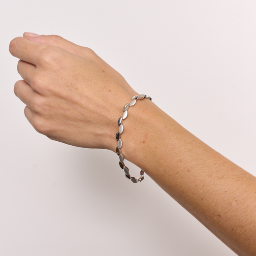 Pulsera Plata Argent Basic PURG016 Eslabones Hojitas Ladeadas