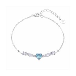 Pulsera Plata B19914AQ Piedra Corazón Azul Con Circonitas