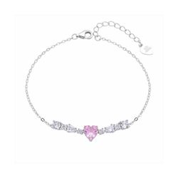 Pulsera  Plata B19914PK Piedra Corazon Fucsia Con Circonitas
