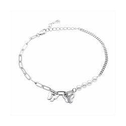 Pulsera Plata B22063 Eslabones Con Perlas y Mariposas de Circonitas
