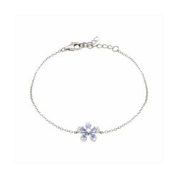 Pulsera Plata B23001AQ Flor Con Circonitas Esmeraldas Bicolor