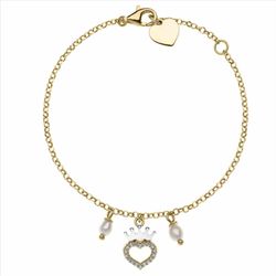 Pulsera Plata Bicolor Dorada AG0146B Corazón Corona Circonitas