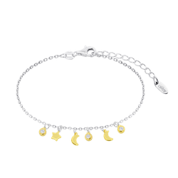 Pulsera Plata Bicolor Dorada Lotus LP3890-2/1 Lunas - Estrellas - Circonitas