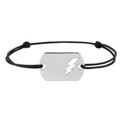 Pulsera Plata-Cordón Negro Argyor MRM (AG)333768 Placa Rayo Calado