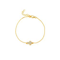 Pulsera Plata Dorada 9,5x7,5mm PUZ0142DO Cruz Circonita Blanca