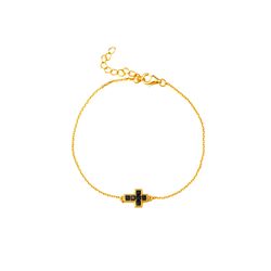 Pulsera Plata Dorada 9,5x7,5mm PUZ0142DOBK Cruz Circonita Negra