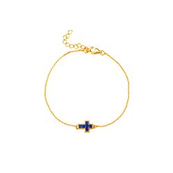 Pulsera Plata Dorada 9,5x7,5mm PUZ0142DOZA Cruz Circonita Azul