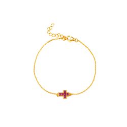 Pulsera Plata Dorada 9,5x7,5mm PUZ0142DOZR Cruz Circonita Roja