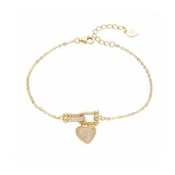 Pulsera Plata Dorada B20054GP Colgante Corazon Circonitas